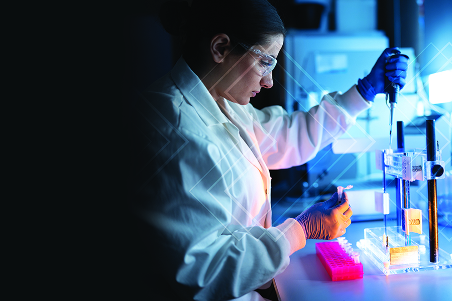 student doing an experiment in a lab
