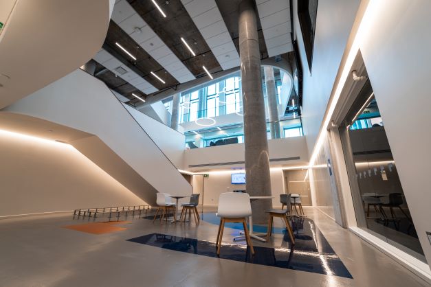 An image of an open atrium outside the Continuous Learning office
